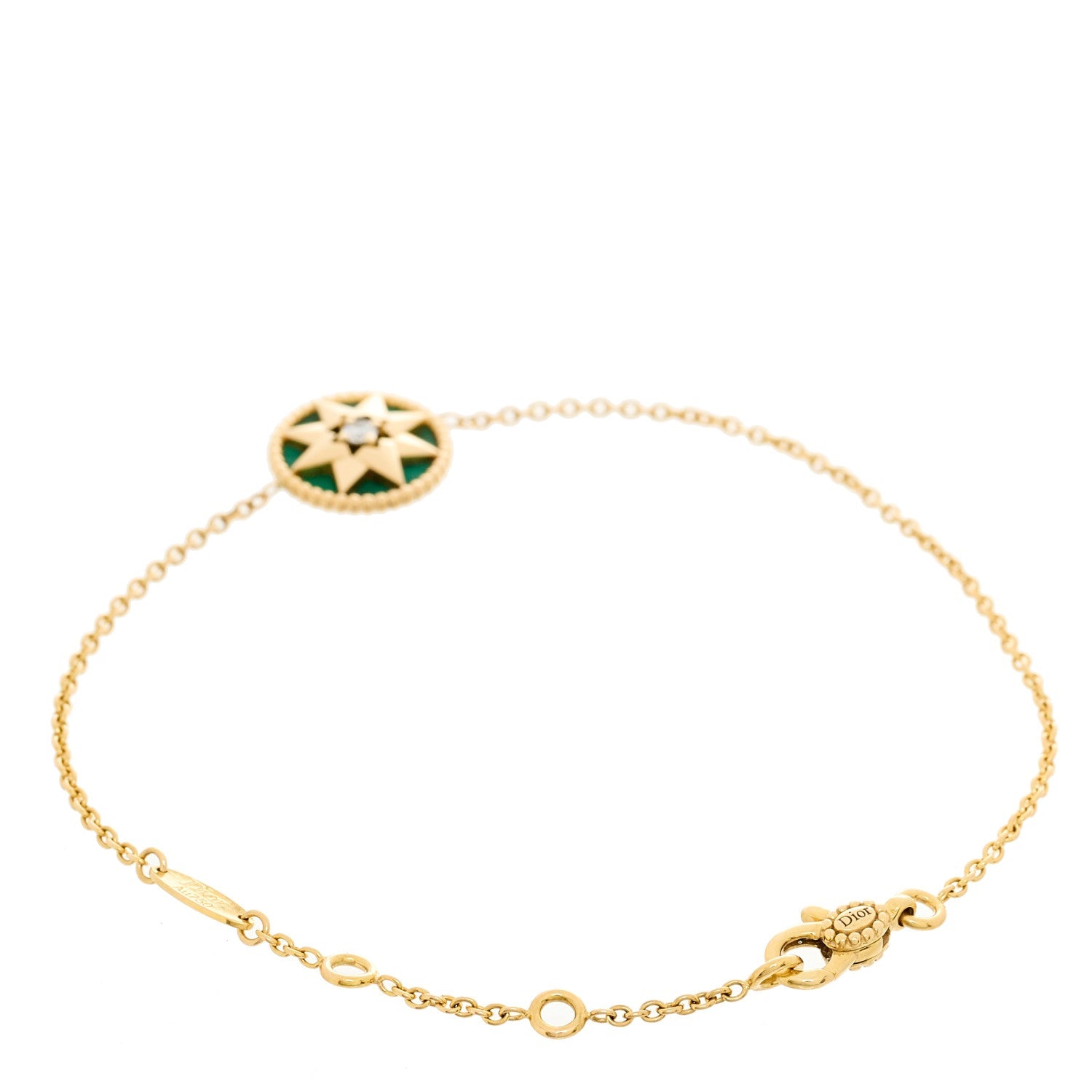 Christian Dior 18K Yellow Gold Diamond Malachite Rose Des Vents Bracelet
