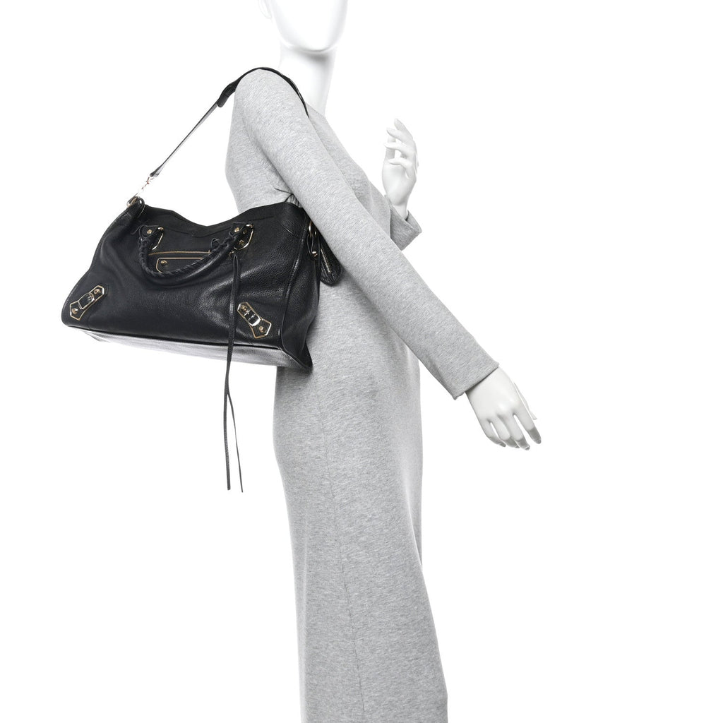 Balenciaga Chevre Gold Metallic Edge Hardware City Black