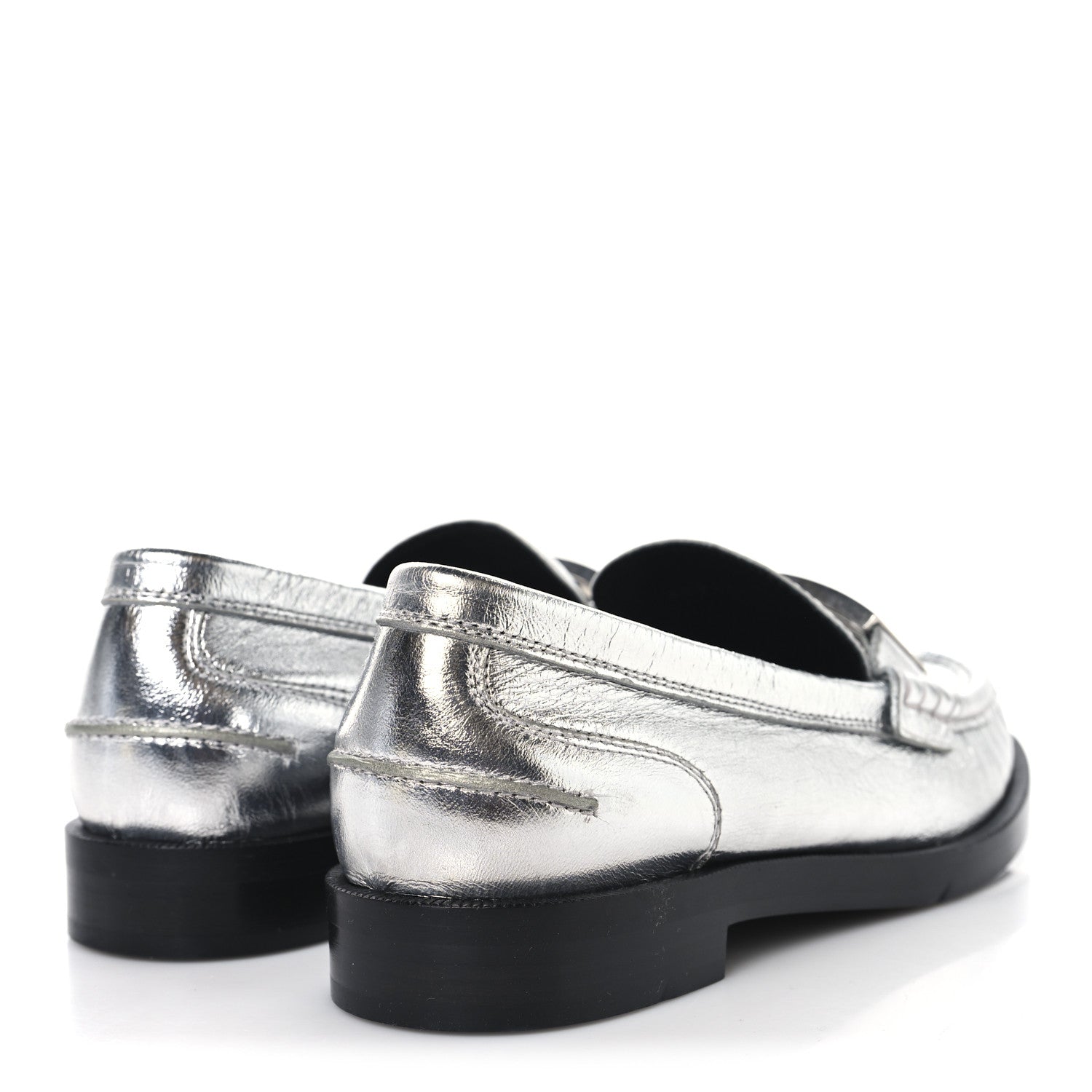 Fendi Metallic Vitello Womens Baguette Loafers 38 Argento