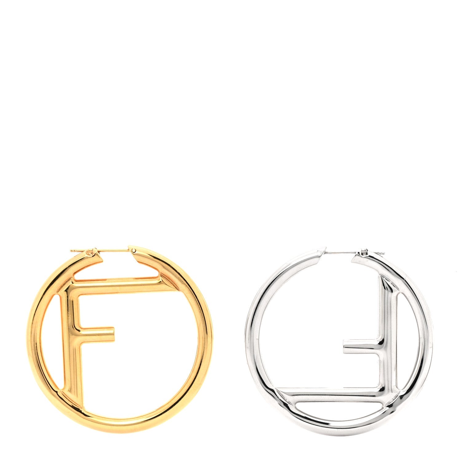 Fendi Metal FF Hoop Earrings Gold Silver