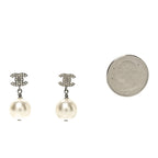 Chanel Crystal Pearl CC Drop Earrings Silver