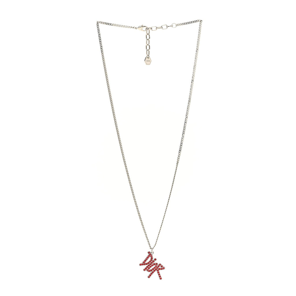 Christian Dior X SHAWN STUSSY Crystal Logo Pendant Necklace Red