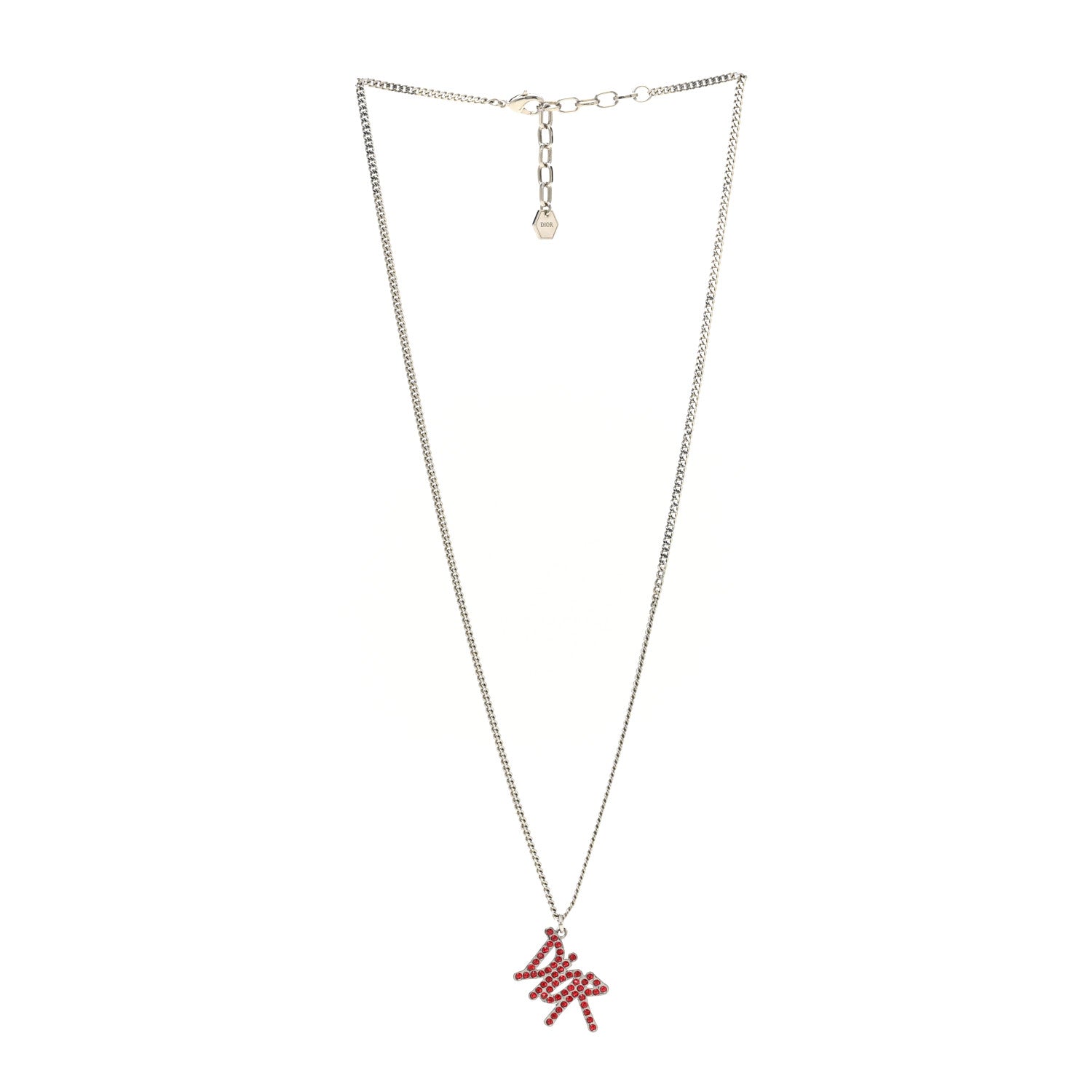 Christian Dior X SHAWN STUSSY Crystal Logo Pendant Necklace Red