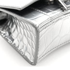 Balenciaga Metallic Calfskin Crocodile Embossed Hourglass Top Handle Bag Mini Silver
