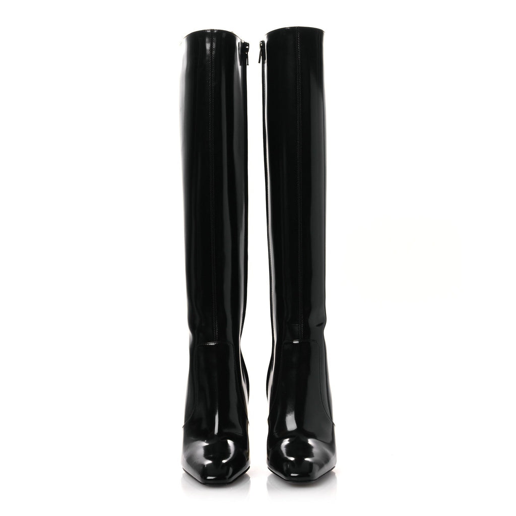 Saint Laurent Glazed Calfskin Auteuil 105mm Zip Boots 38 Black