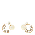 Christian Dior Metal Pearl Crystal Logo Tribales Earrings Gold