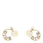 Christian Dior Metal Pearl Crystal Logo Tribales Earrings Gold