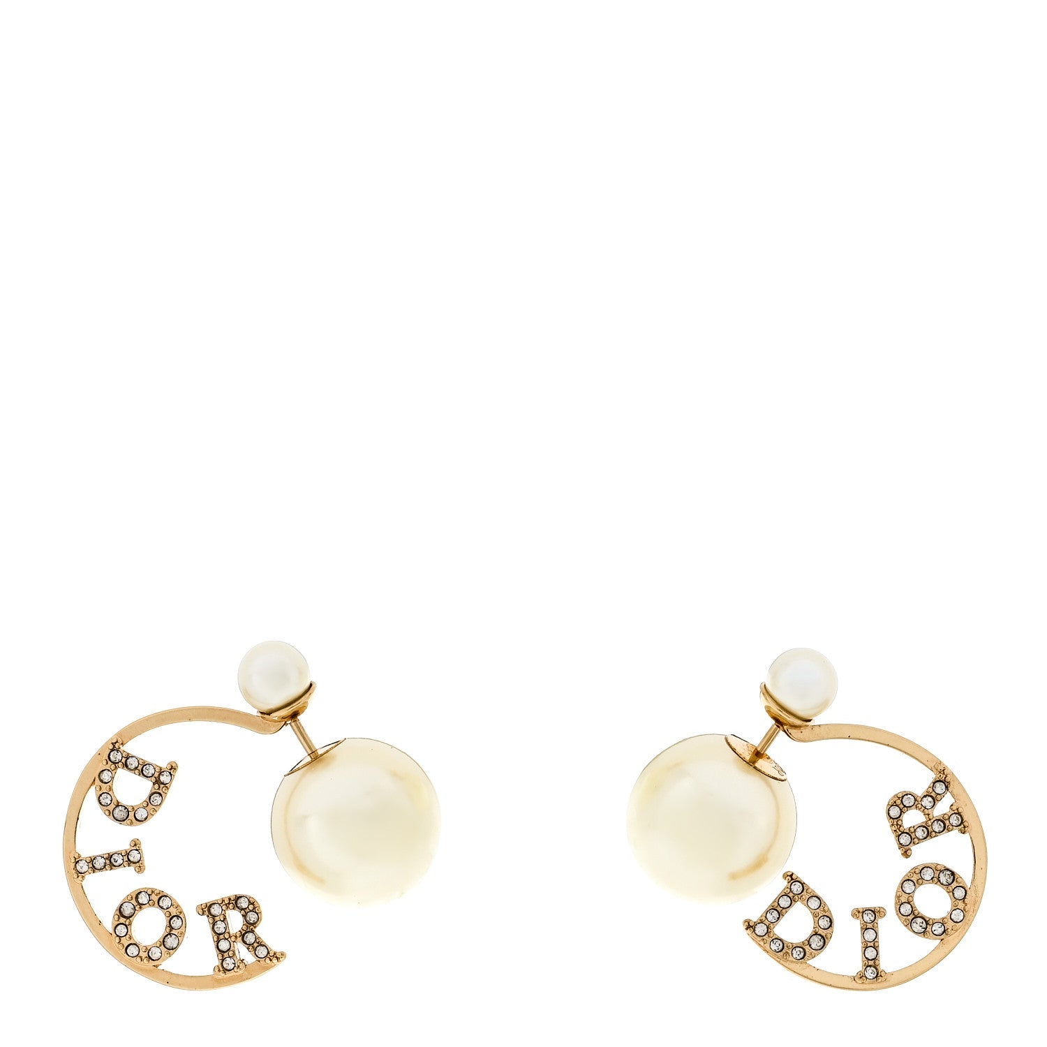Christian Dior Metal Pearl Crystal Logo Tribales Earrings Gold