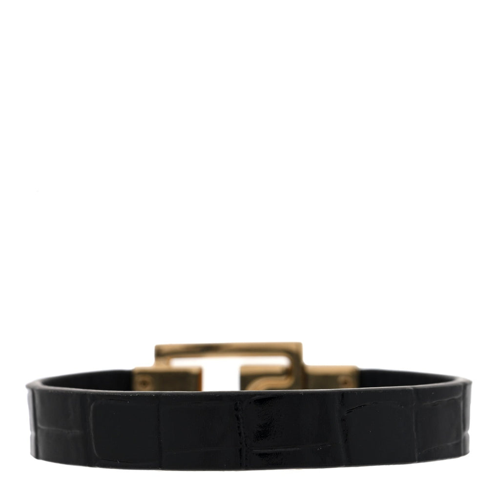 Saint Laurent Calfskin Cocco Print Bracelet M  Black