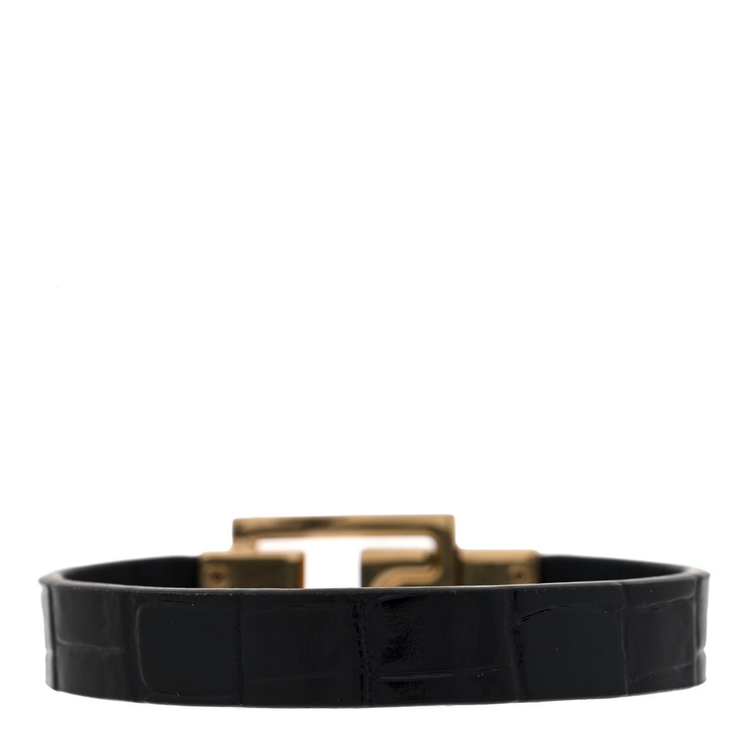 Saint Laurent Calfskin Cocco Print Bracelet M  Black