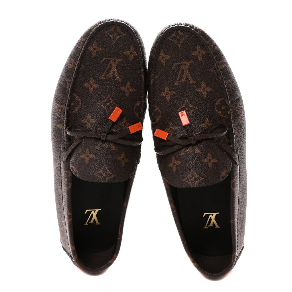 Louis Vuitton Monogram Macassar LV Driver Moccasin Loafers Orange