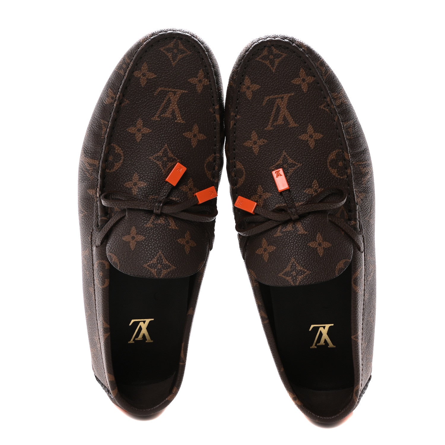 Louis Vuitton Monogram Macassar LV Driver Moccasin Loafers Orange
