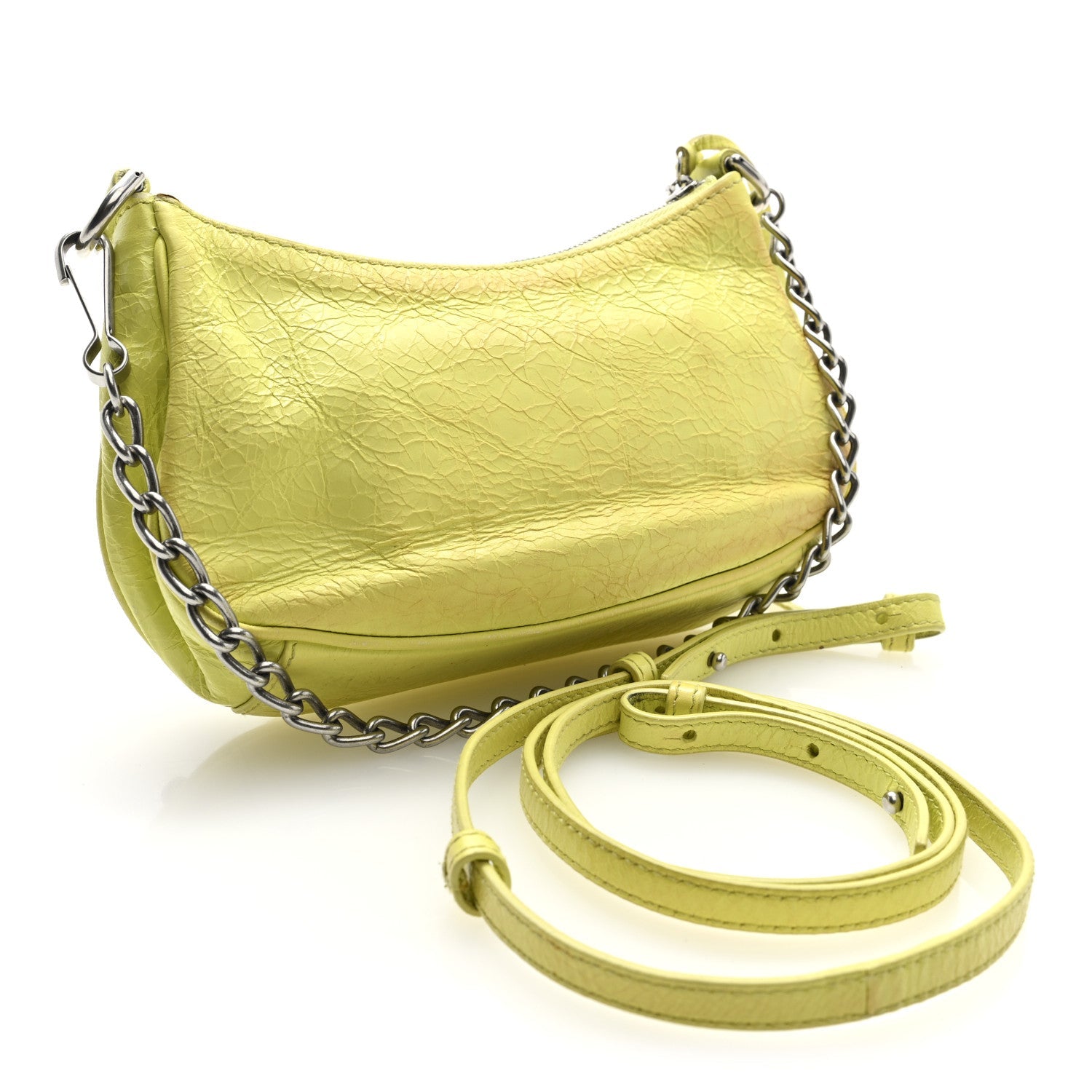 Balenciaga Agneau Arena Le Cagole Mini Purse With Chain Lime