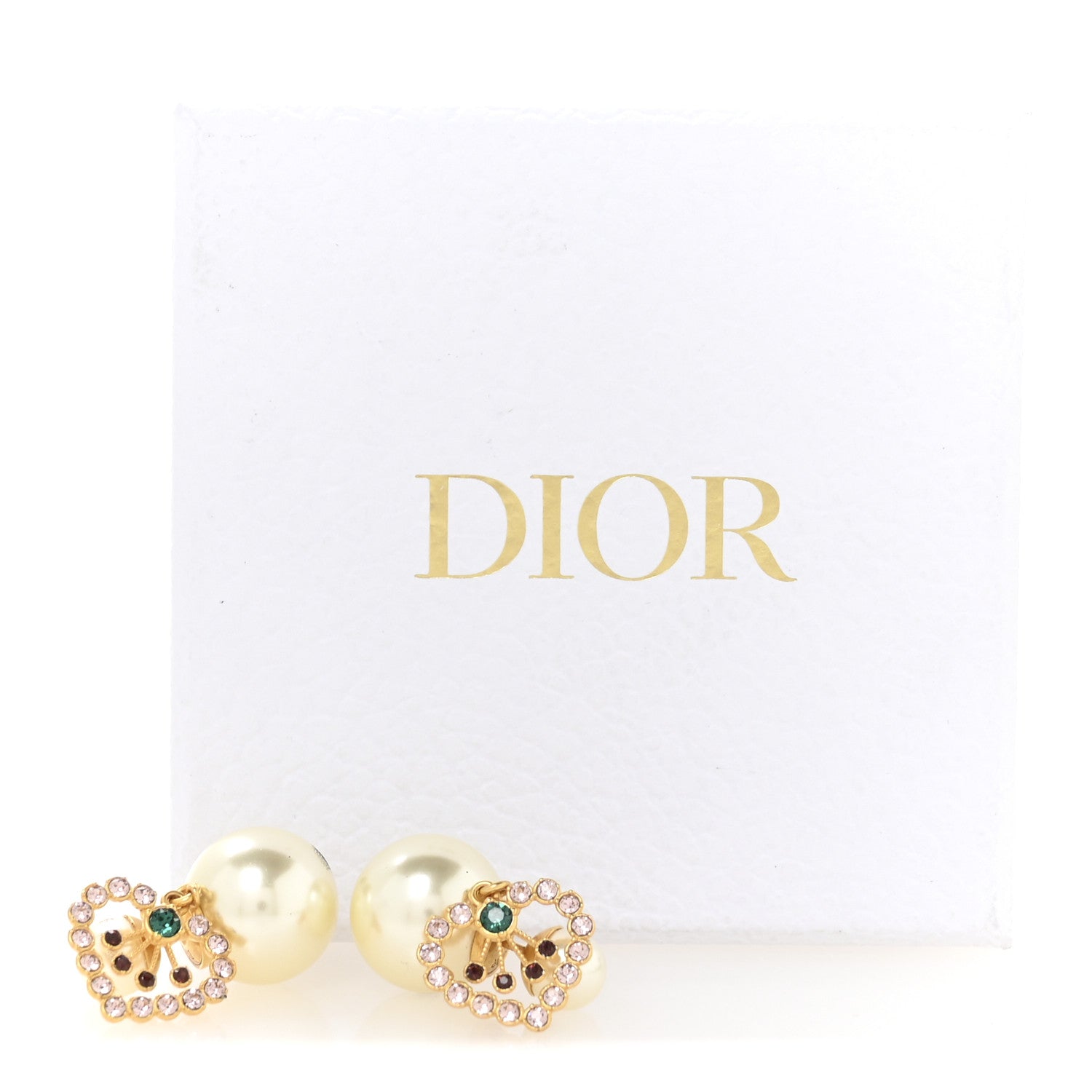 Christian Dior Pearl Crystal Heart Tribal Earrings Gold Multicolor