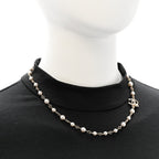 Chanel Pearl Crystal CC Flower Necklace Pearly White Light Gold