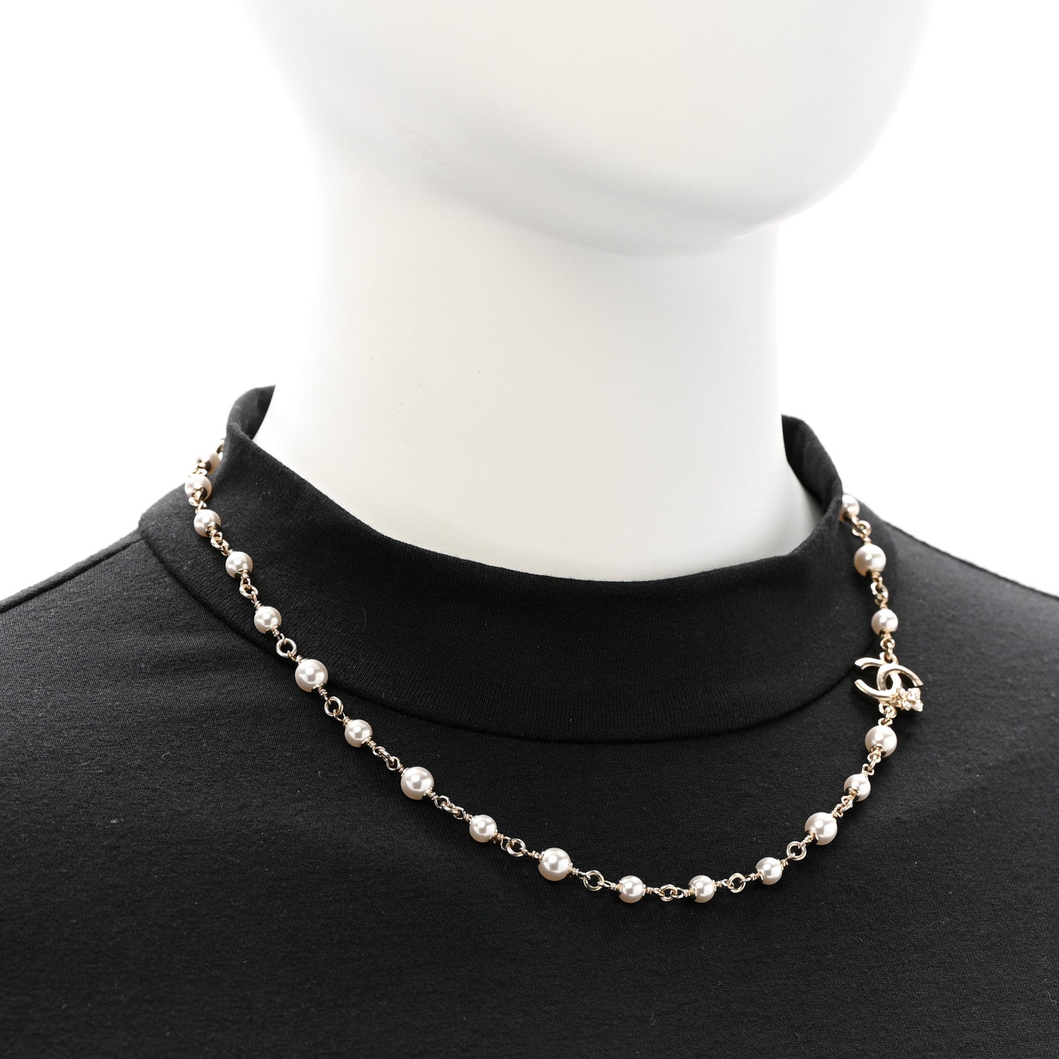 Chanel Pearl Crystal CC Flower Necklace Pearly White Light Gold
