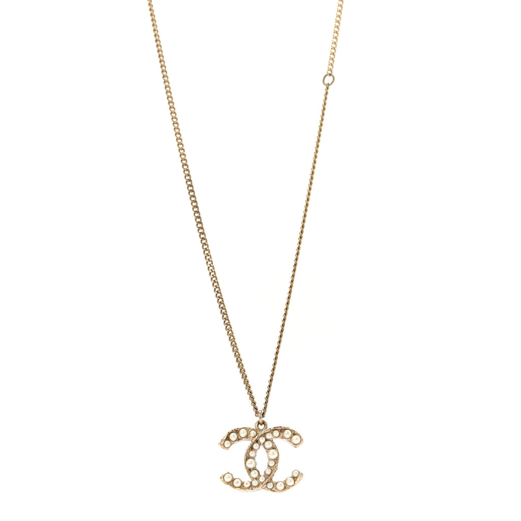 Chanel Pearl CC Pendant Necklace Light Gold