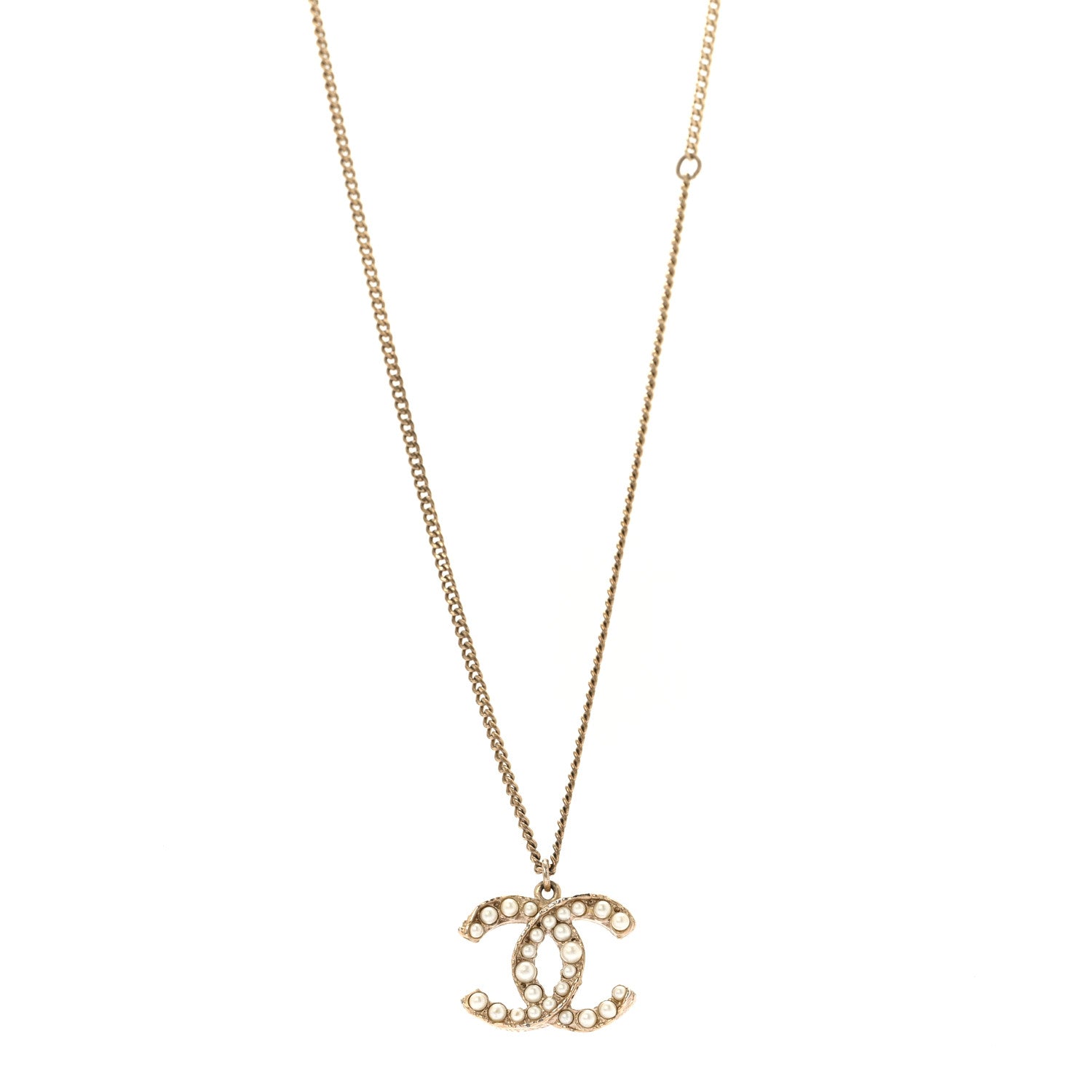 Chanel Pearl CC Pendant Necklace Light Gold
