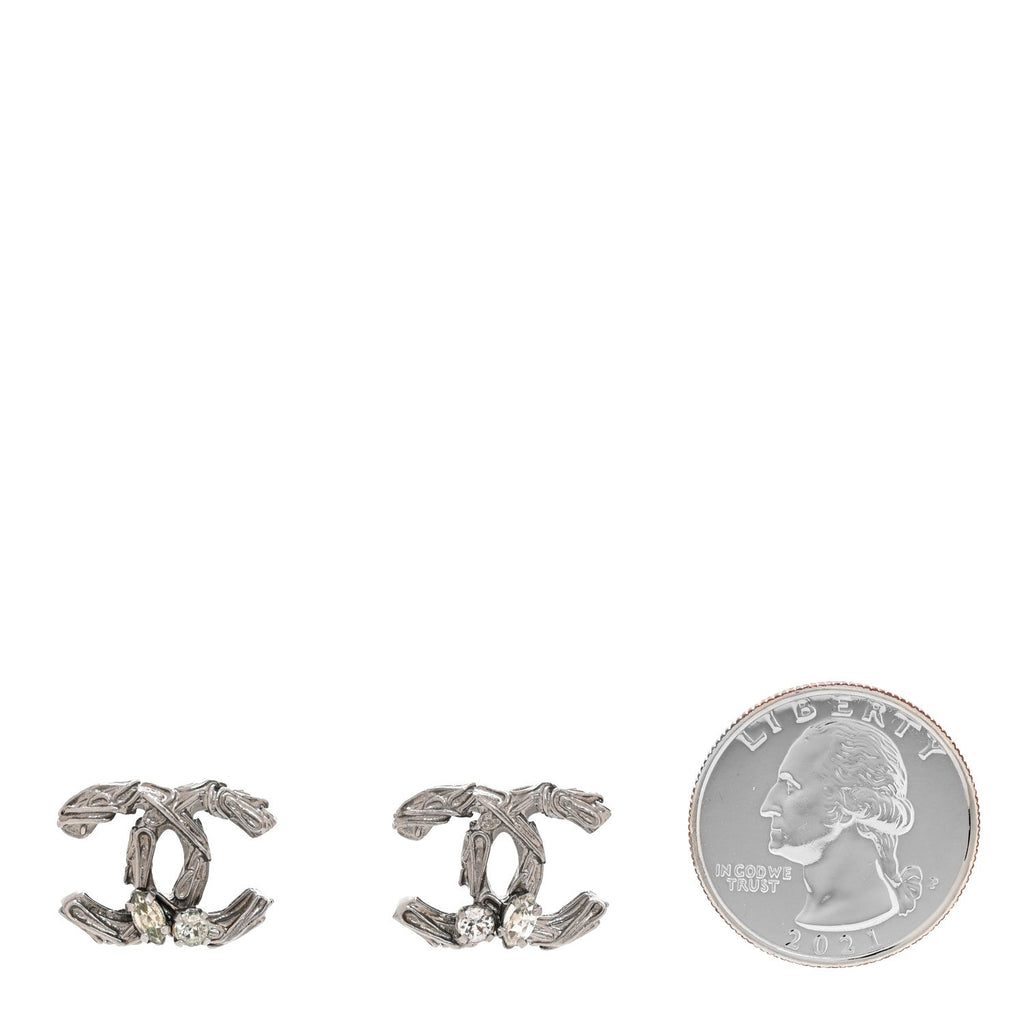 Chanel Crystal CC Earrings Silver