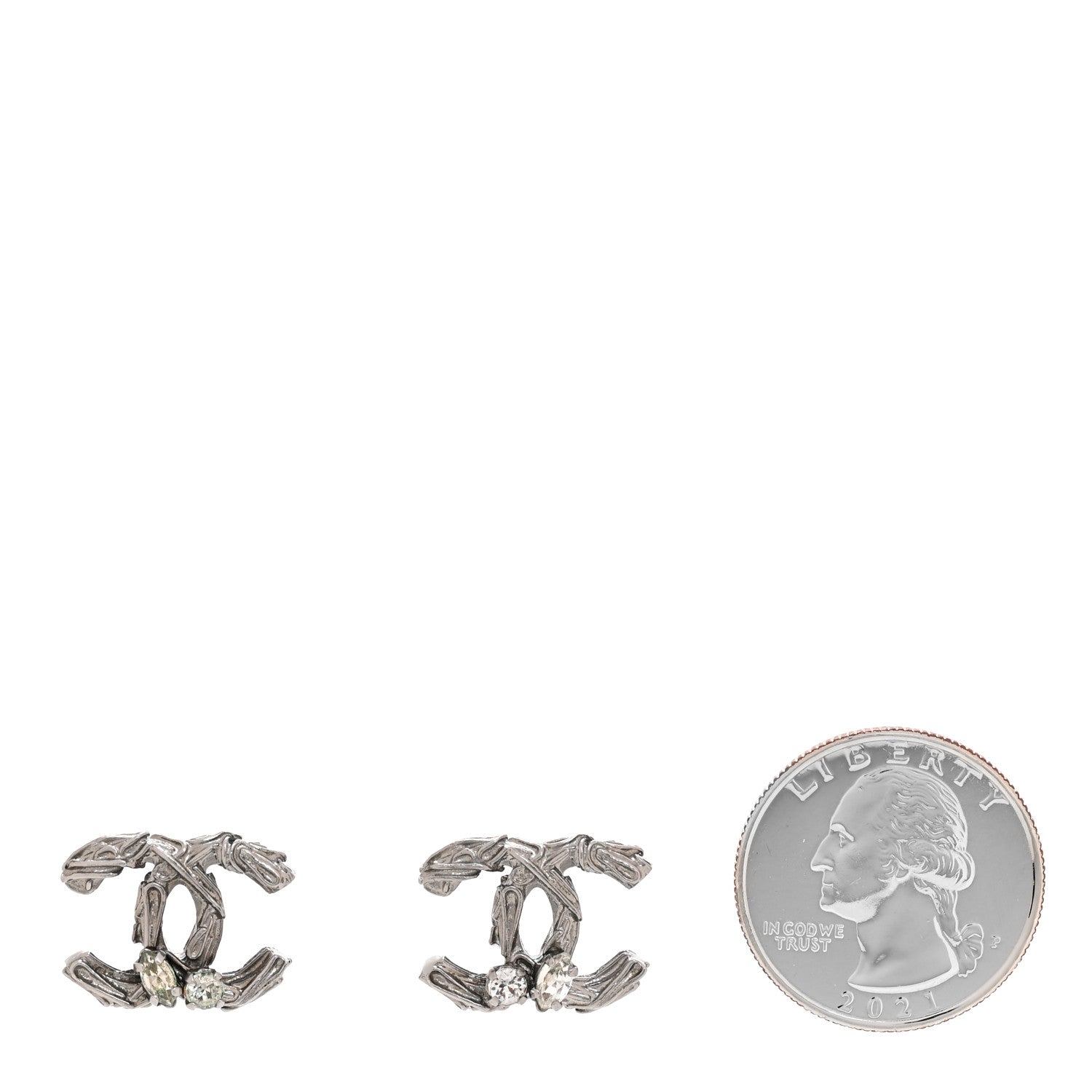 Chanel Crystal CC Earrings Silver