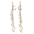 Chanel Crystal Pearl Drop Letter Earrings Gold