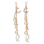 Chanel Crystal Pearl Drop Letter Earrings Gold