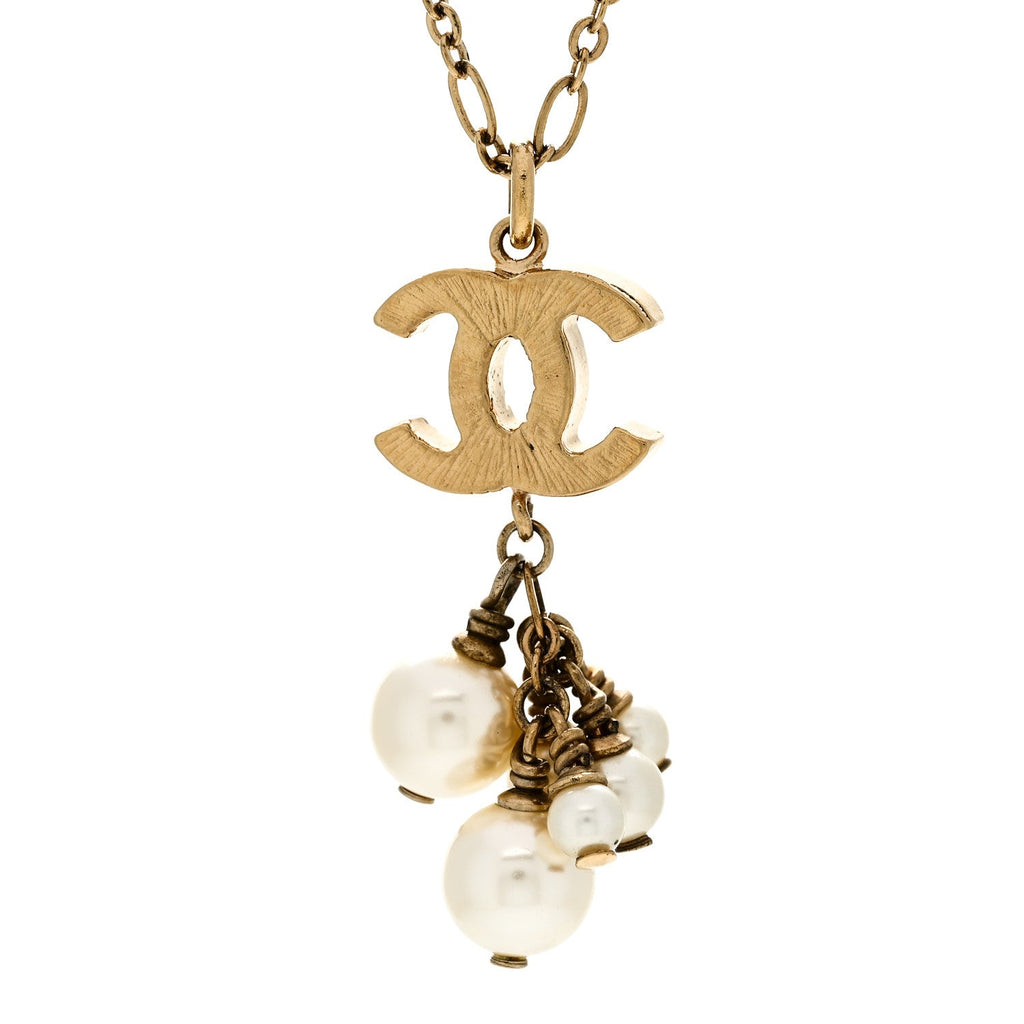 Chanel Pearl CC Logo Drop Necklace Gold