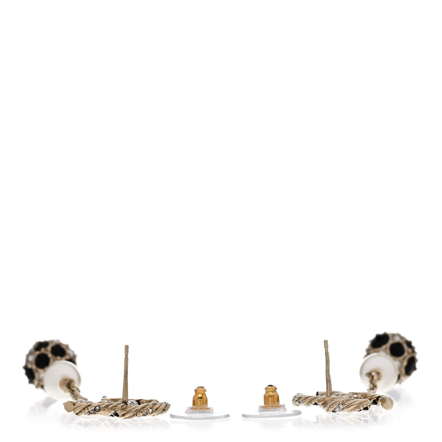 Chanel Crystal Pearl CC Ball Chain Drop Earrings Gold Black