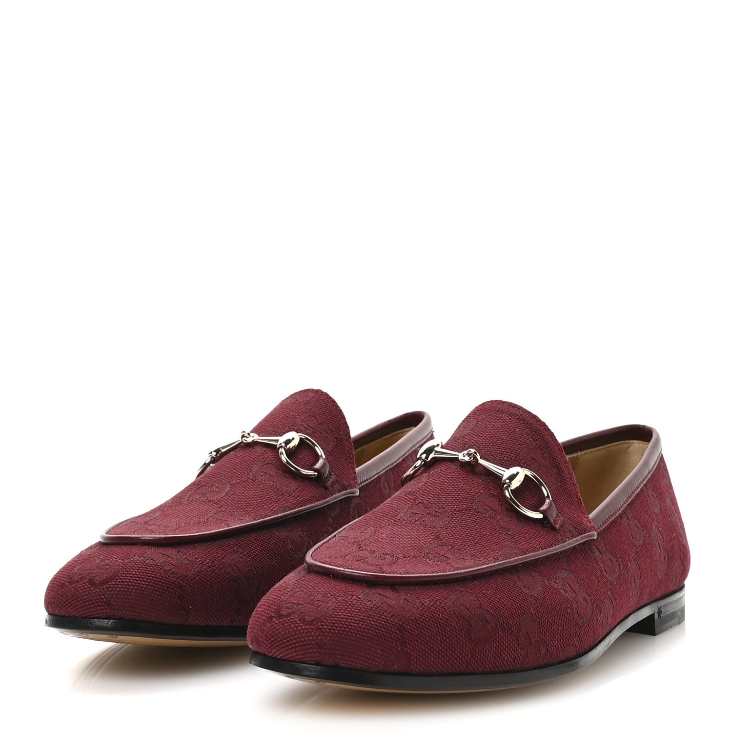 Gucci New Canvas GG Monogram Malaga Kid Horsebit Womens Jordaan Loafers 36.5 Rosso Ancora