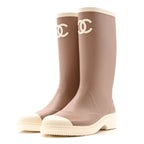 Chanel Caoutchouk CC High Boots 38 Beige White