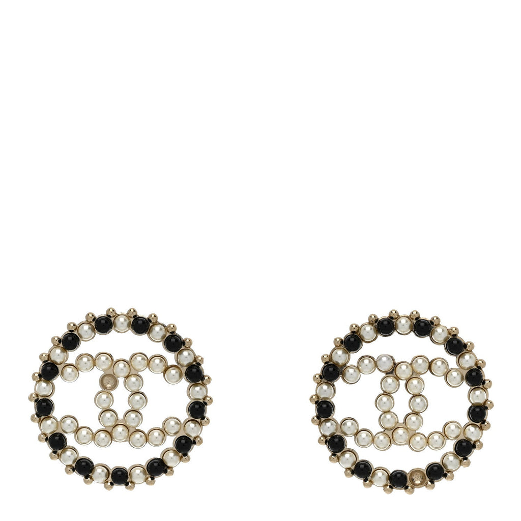 Chanel Resin Pearl CC Earrings Gold Black