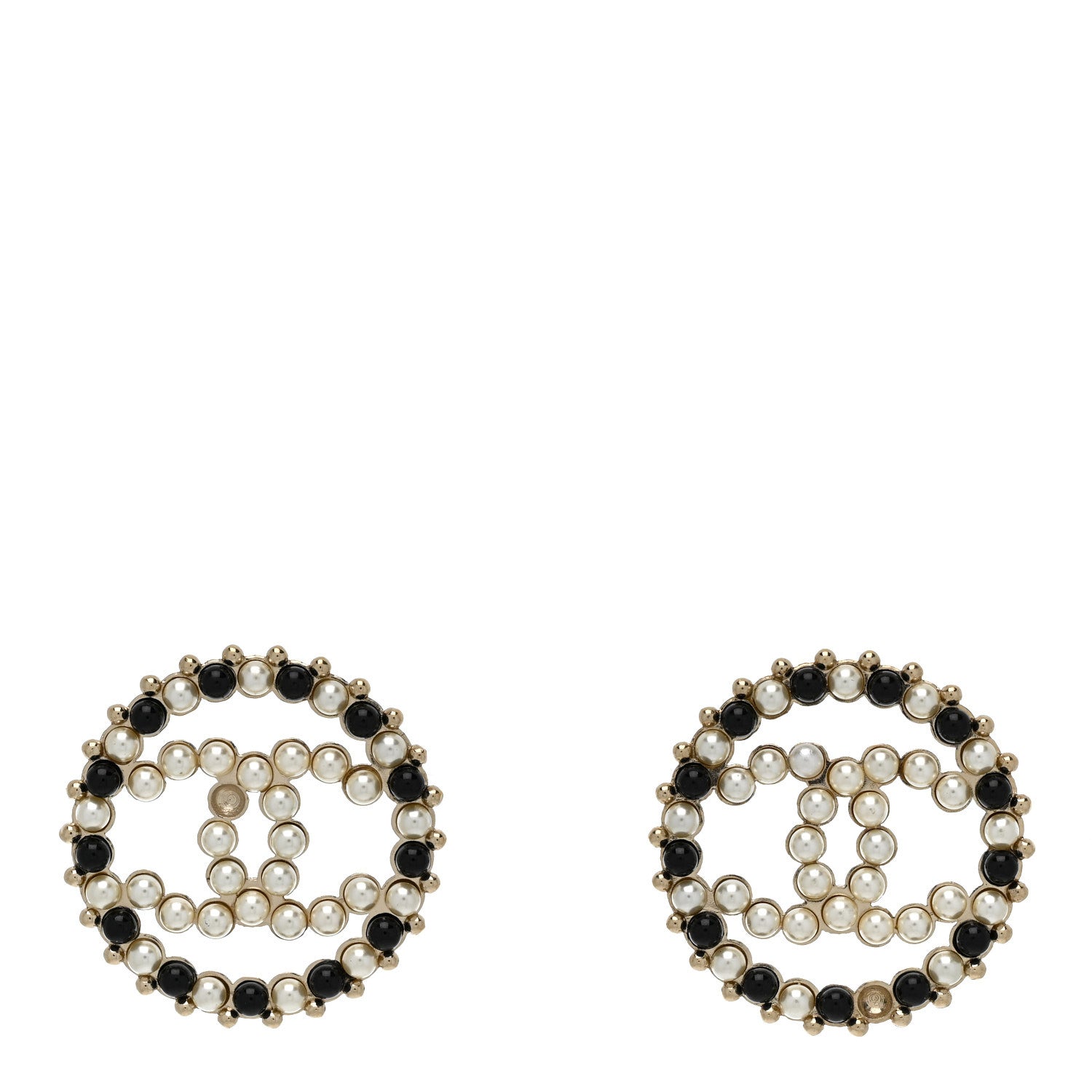 Chanel Resin Pearl CC Earrings Gold Black
