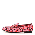Gucci Betis Glamour Canvas Horsebit Print Womens Jordaan Loafers 39.5 Pink Rosso Ancora