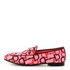 Gucci Betis Glamour Canvas Horsebit Print Womens Jordaan Loafers 39.5 Pink Rosso Ancora