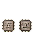 Chanel Resin CC Square Clip On Earrings Gold Black