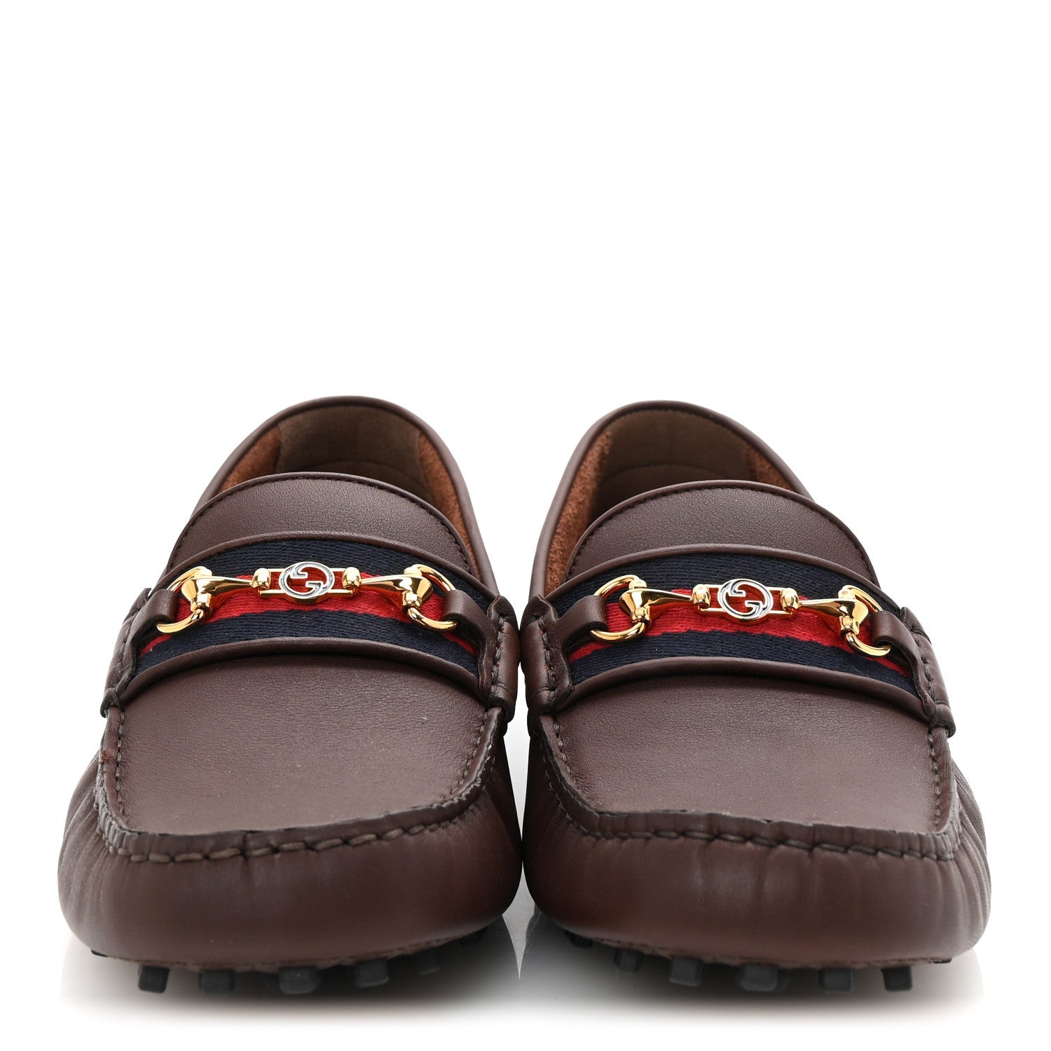 Gucci Soft Clove Calfskin Web Mens Horsebit Driver Loafers 7.5 Cocoa