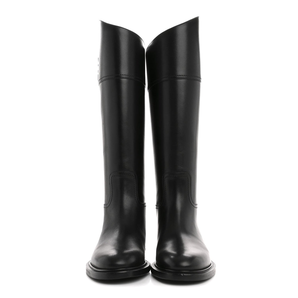 Fendi Vitello Karligraphy Embossed Tall Riding Boots 36 Black