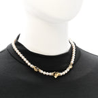Chanel Crystal Pearl CC Heart Choker Necklace Gold