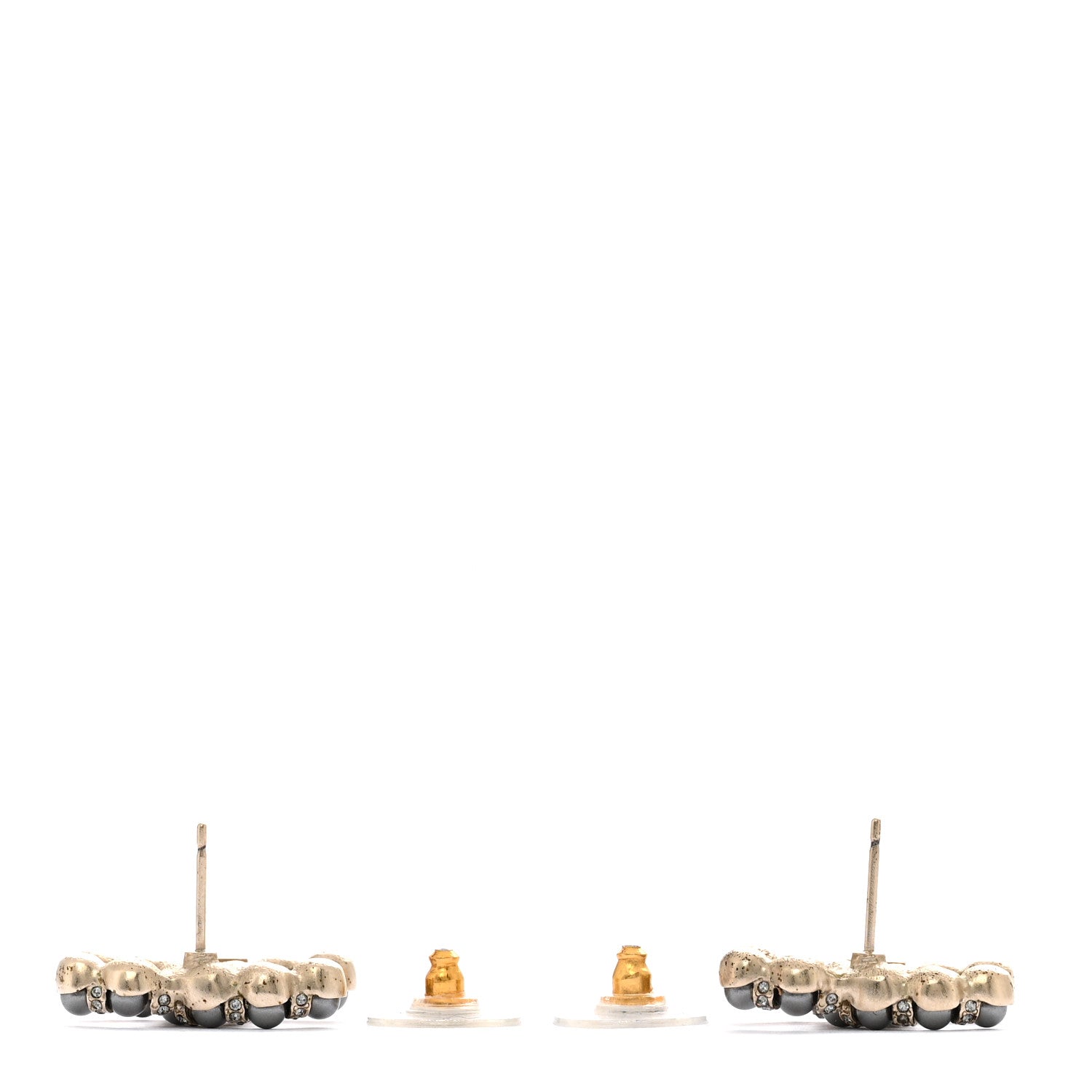 Chanel Pearl Crystal Nefertiti CC Earrings Silver Dark Grey