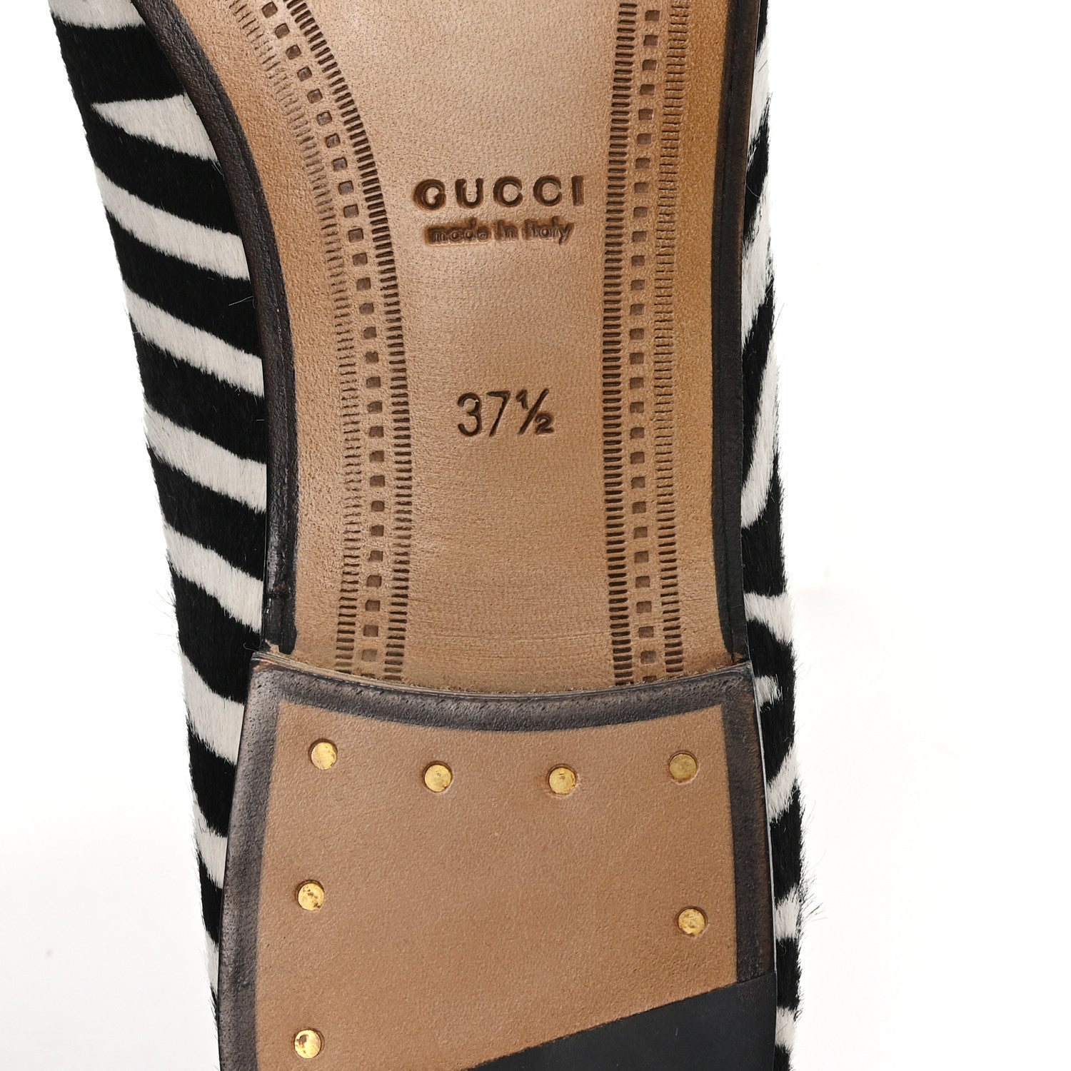Gucci Pony Hair Zebra Print Womens Horsebit Moccasin Loafers 37.5 Black White