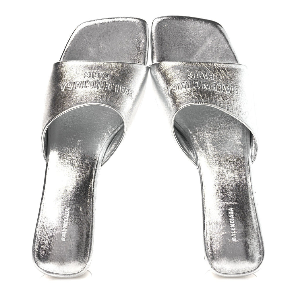 Balenciaga Metallic Sheepskin Duty Free 70mm Sandals 39 Silver