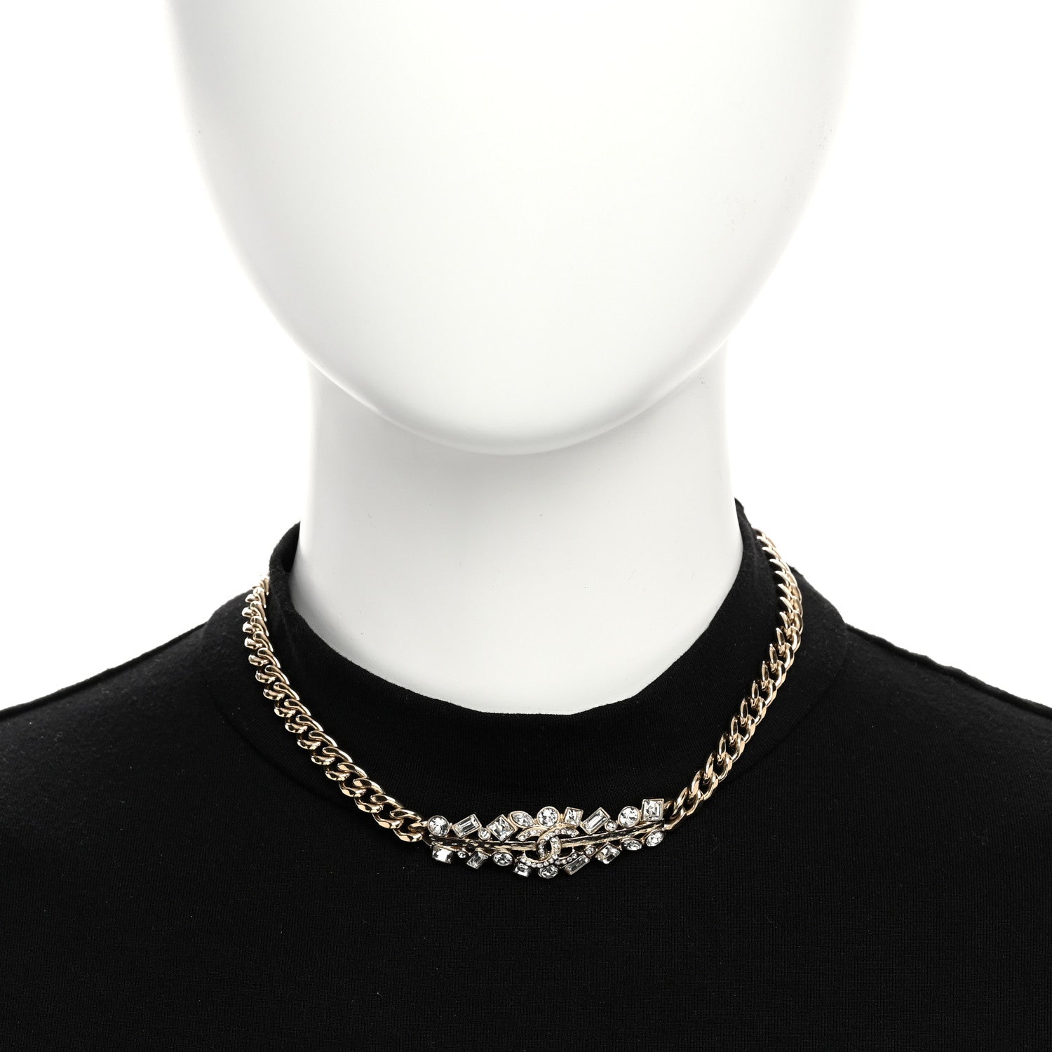 Chanel Crystal CC Link Choker Necklace Gold