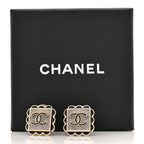 Chanel Resin CC Square Clip On Earrings Gold Black