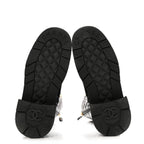 Chanel Calfskin Quilted Logo Lace Up Tall Combat Boots 37.5 Black