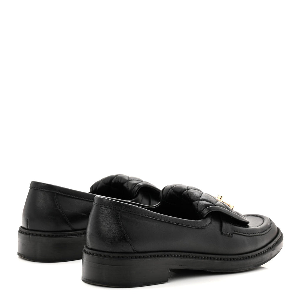 Chanel Lambskin Quilted CC Turnlock Loafers 39 Black