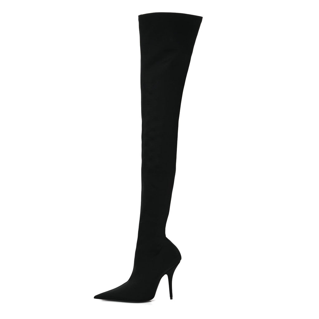 Balenciaga Spandex Pointed Toe Knife 110MM Thigh High Boots 39 Black