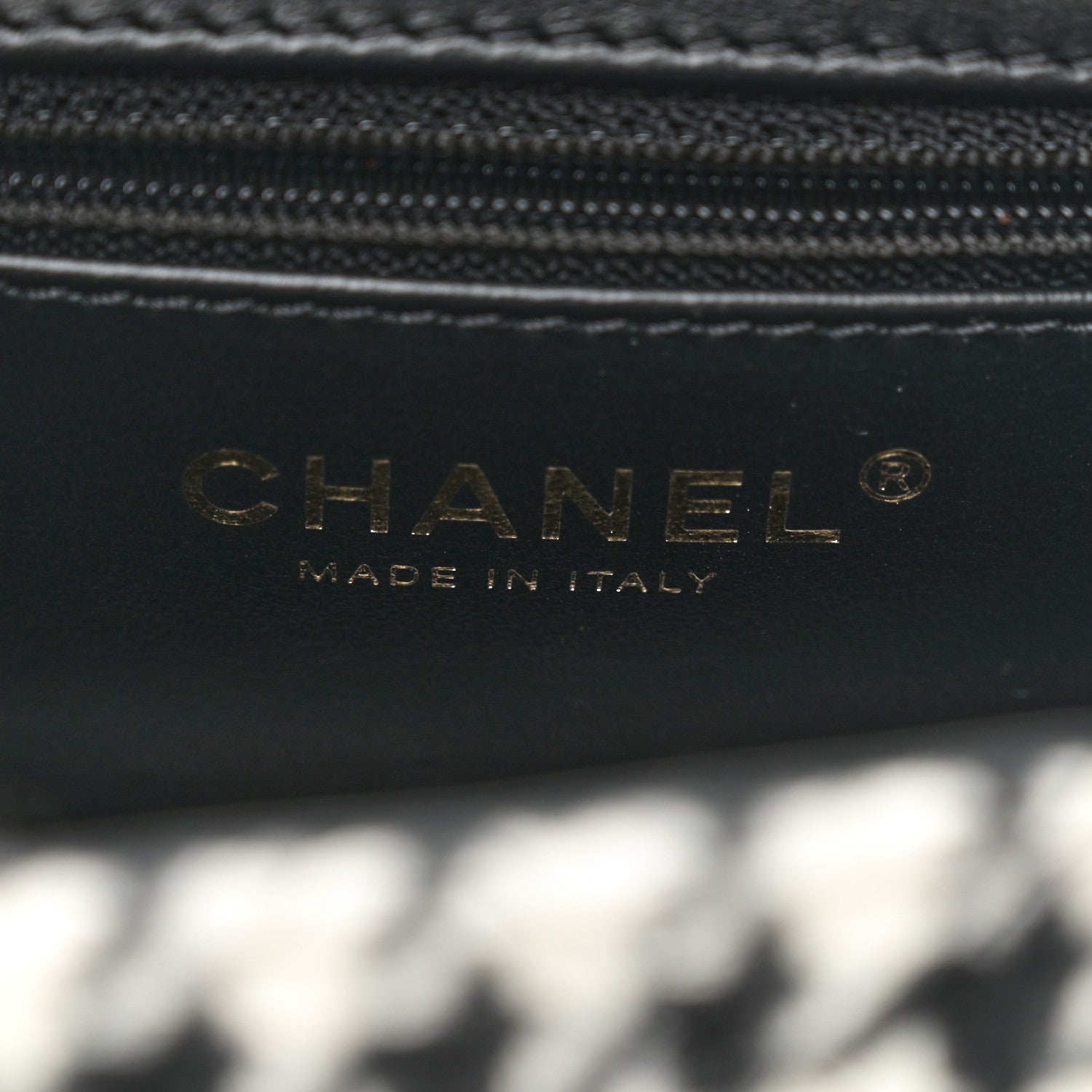 Chanel Tweed Houndstooth Quilted Nano Kelly Shopper Black White