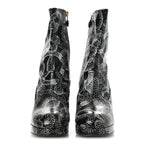 Chanel Calfskin Camellia Printed Ankle Boots 38.5 Black White