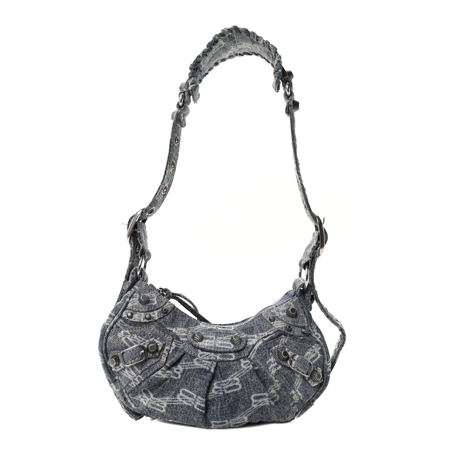 Balenciaga Bleached Denim BB Monogram Le Cagole Shoulder Bag XS Blue