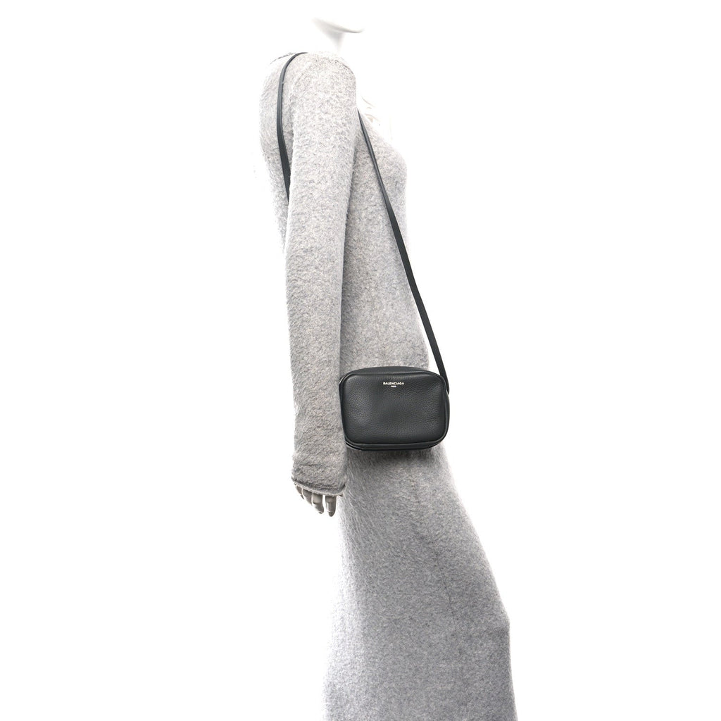 Balenciaga Calfskin Logo XS Everyday Camera Bag Gris Fossile
